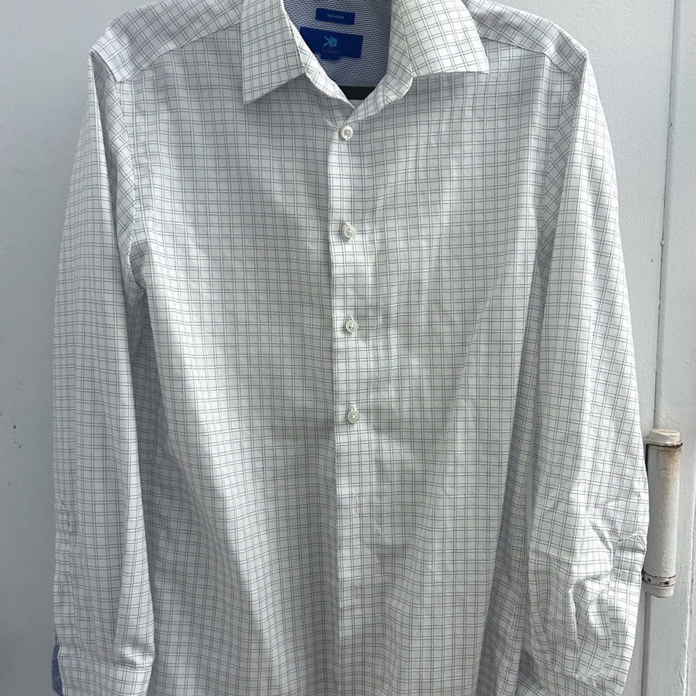 Egara White Dress Shirt with Gray Windowpane Check